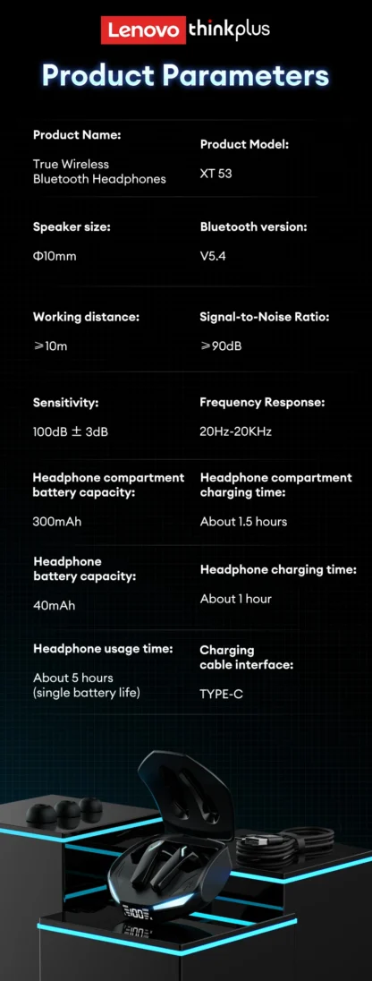 New Lenovo GM2 PRO MAX Wireless Bluetooth 5.4 Earphones LED Digital Display Waterproof Earbuds Noise Cancelling Gaming Headset - Image 19