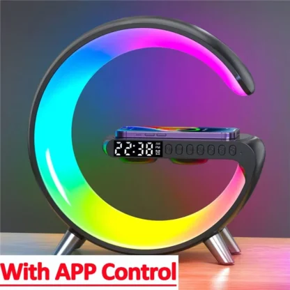 9 inch Wireless Charger Stand Alarm Clock Bluetooth Speaker LED Lamp RGB Night Light For iPhone Samsung Fast Charging Station - Image 7