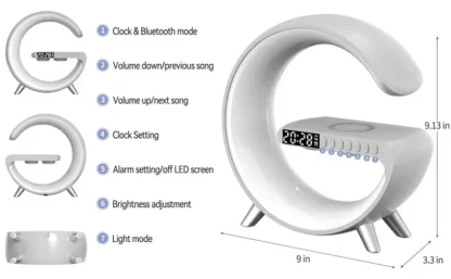 9 inch Wireless Charger Stand Alarm Clock Bluetooth Speaker LED Lamp RGB Night Light For iPhone Samsung Fast Charging Station - Image 14