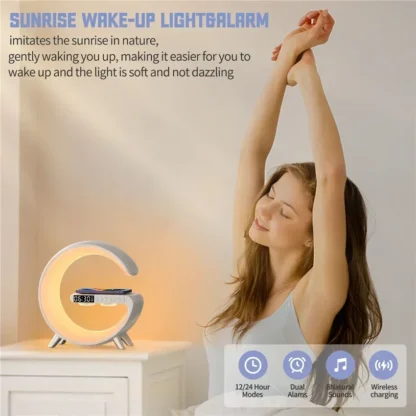 9 inch Wireless Charger Stand Alarm Clock Bluetooth Speaker LED Lamp RGB Night Light For iPhone Samsung Fast Charging Station - Image 17