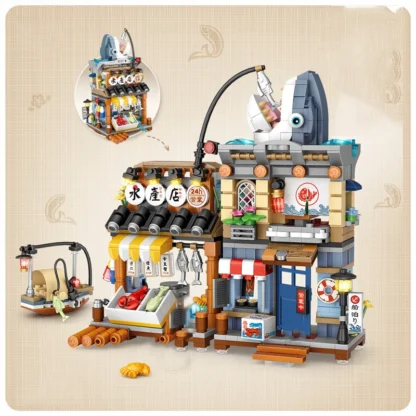 Mini city Street view Architectural landscape model Creative folding blocks toy Takoyaki Shop Coffee shop Christmas gift - Image 13
