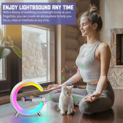 9 inch Wireless Charger Stand Alarm Clock Bluetooth Speaker LED Lamp RGB Night Light For iPhone Samsung Fast Charging Station - Image 3