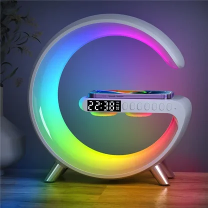 9 inch Wireless Charger Stand Alarm Clock Bluetooth Speaker LED Lamp RGB Night Light For iPhone Samsung Fast Charging Station - Image 22