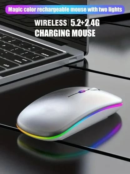 Wireless Mouse Bluetooth and 2.4GHz Dual Modes Rechargeable RGB Ergonomic Silent Click for PC iPad Laptop Cell Phone TV - Image 13