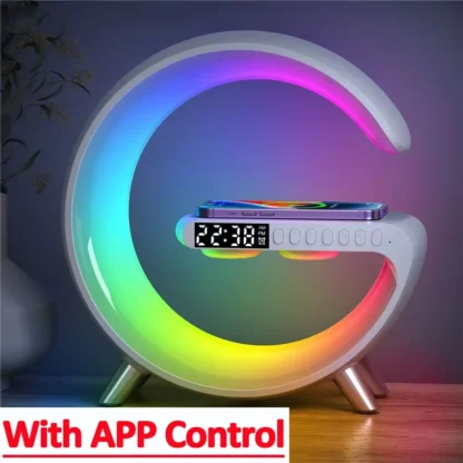 9 inch Wireless Charger Stand Alarm Clock Bluetooth Speaker LED Lamp RGB Night Light For iPhone Samsung Fast Charging Station - Image 8