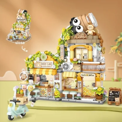 Mini city Street view Architectural landscape model Creative folding blocks toy Takoyaki Shop Coffee shop Christmas gift - Image 17