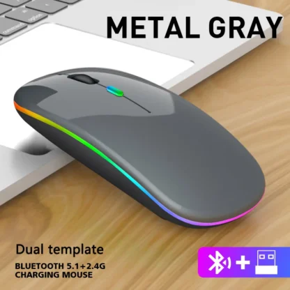 Wireless Mouse Bluetooth and 2.4GHz Dual Modes Rechargeable RGB Ergonomic Silent Click for PC iPad Laptop Cell Phone TV - Image 8