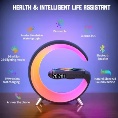 9 inch Wireless Charger Stand Alarm Clock Bluetooth Speaker LED Lamp RGB Night Light For iPhone Samsung Fast Charging Station - Image 10