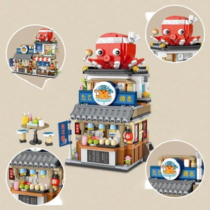 Mini city Street view Architectural landscape model Creative folding blocks toy Takoyaki Shop Coffee shop Christmas gift - Image 19