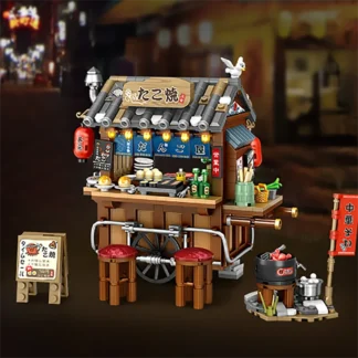 Mini City Street View Folding Block Set – Architecture Model Toy (Café & Takoyaki Shop)