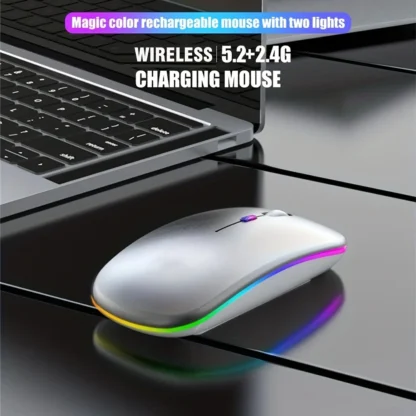 Wireless Mouse Bluetooth and 2.4GHz Dual Modes Rechargeable RGB Ergonomic Silent Click for PC iPad Laptop Cell Phone TV - Image 2