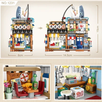 Mini city Street view Architectural landscape model Creative folding blocks toy Takoyaki Shop Coffee shop Christmas gift - Image 24