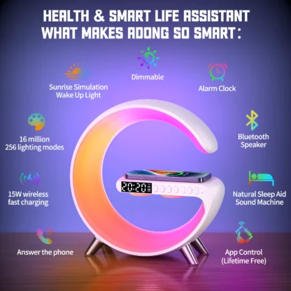 9 inch Wireless Charger Stand Alarm Clock Bluetooth Speaker LED Lamp RGB Night Light For iPhone Samsung Fast Charging Station - Image 2