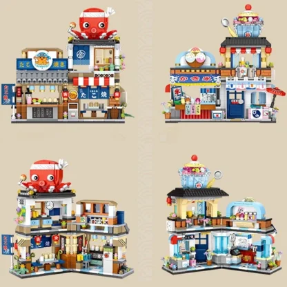 Mini city Street view Architectural landscape model Creative folding blocks toy Takoyaki Shop Coffee shop Christmas gift - Image 3