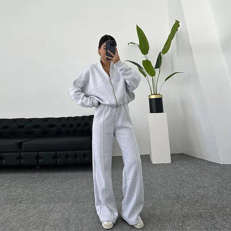 Women's Retro Zip Jacket & High-Waist Pants Set – Casual Two-Piece Tracksuit - Image 7