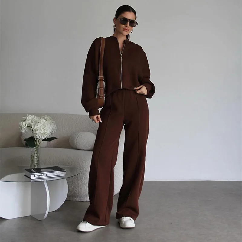 Women's Retro Zip Jacket & High-Waist Pants Set – Casual Two-Piece Tracksuit - Image 14