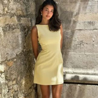 Women's Double-Layer Woven Bodycon Mini Dress – Sleeveless Elegant Party Dress