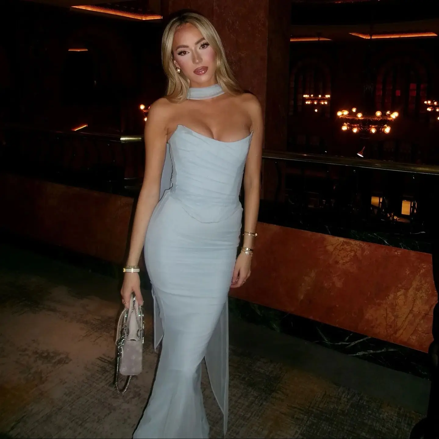 Women's Strapless Maxi Dress & Crop Top Set – Elegant Holiday Party