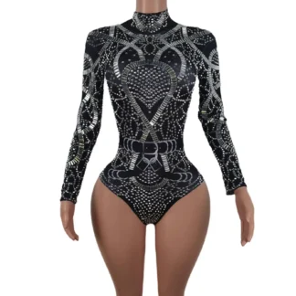 Women's Rhinestone Crystal Leotard Bodysuit – Nightclub Dance Costume