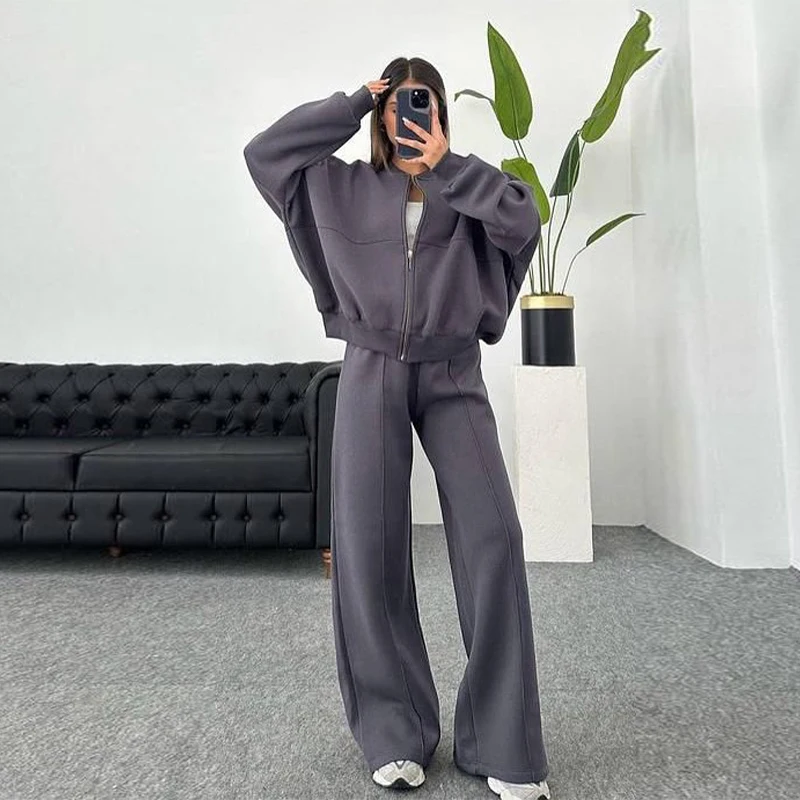 Women's Retro Zip Jacket & High-Waist Pants Set – Casual Two-Piece Tracksuit - Image 11