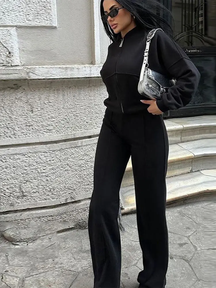 Women's Retro Zip Jacket & High-Waist Pants Set – Casual Two-Piece Tracksuit - Image 5