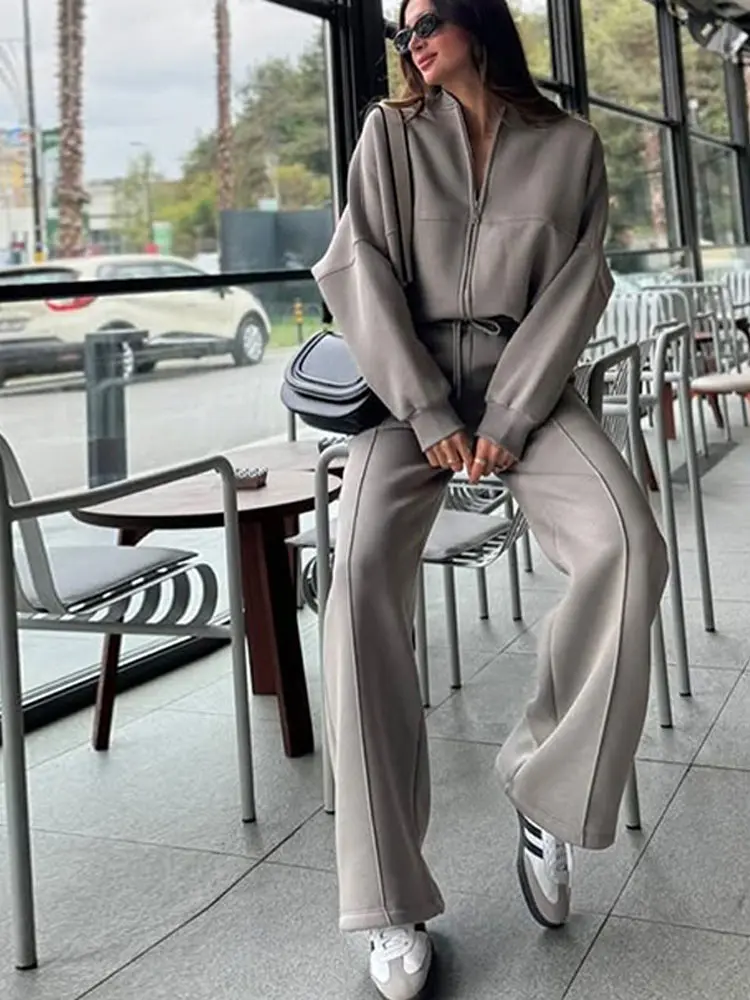 Women's Retro Zip Jacket & High-Waist Pants Set – Casual Two-Piece Tracksuit - Image 6