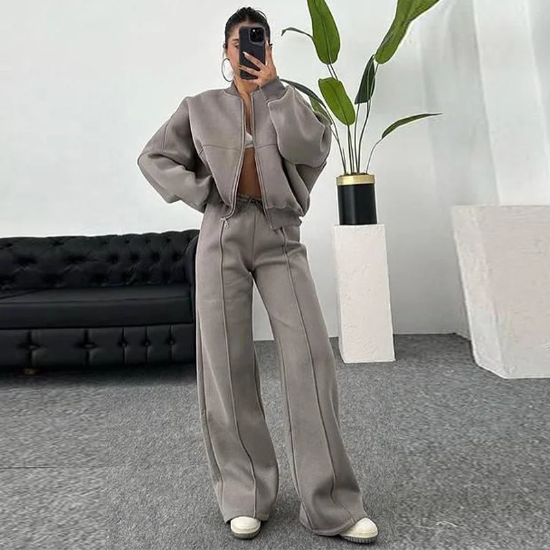 Women's Zip Crew Neck Tracksuit – Loose Jacket & High-Waist Sports Pants - Image 7