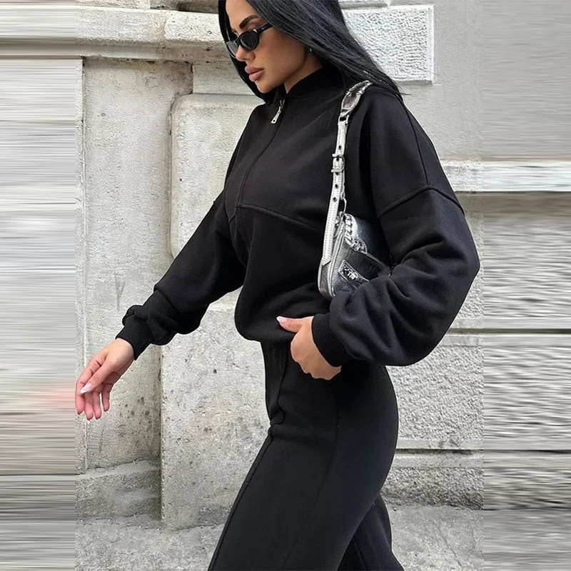 Women's Retro Zip Jacket & High-Waist Pants Set – Casual Two-Piece Tracksuit - Image 8