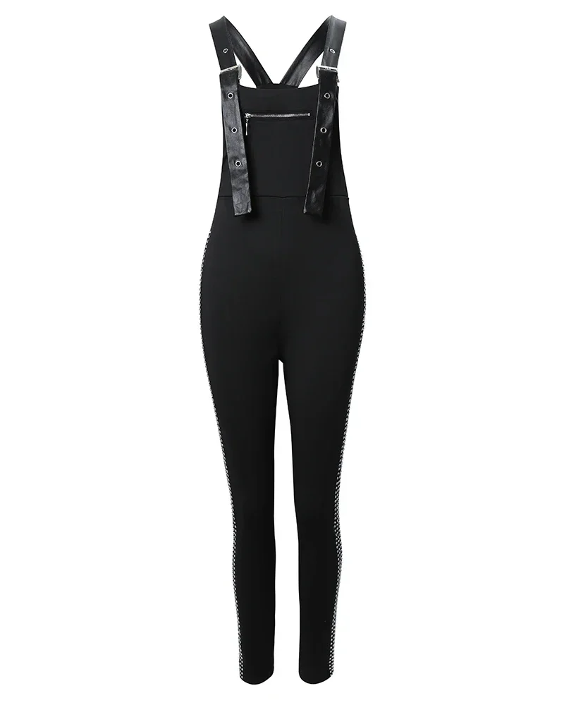 Women's Rhinestone Buckle Suspender Jumpsuit – Elegant Long Ankle-Length - Image 5