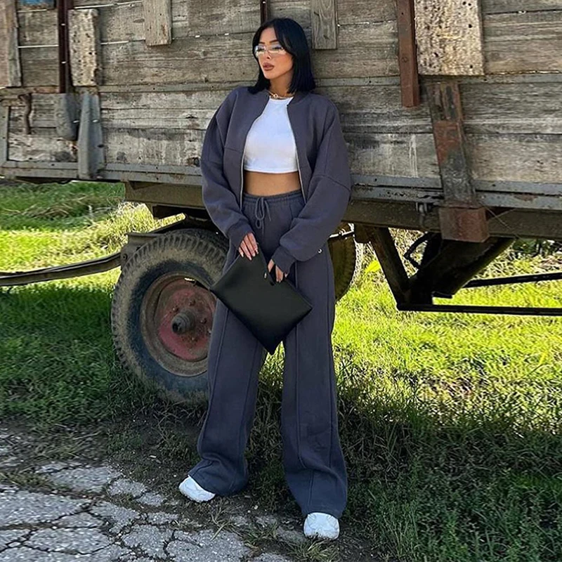 Women's Zip Crew Neck Tracksuit – Loose Jacket & High-Waist Sports Pants - Image 3