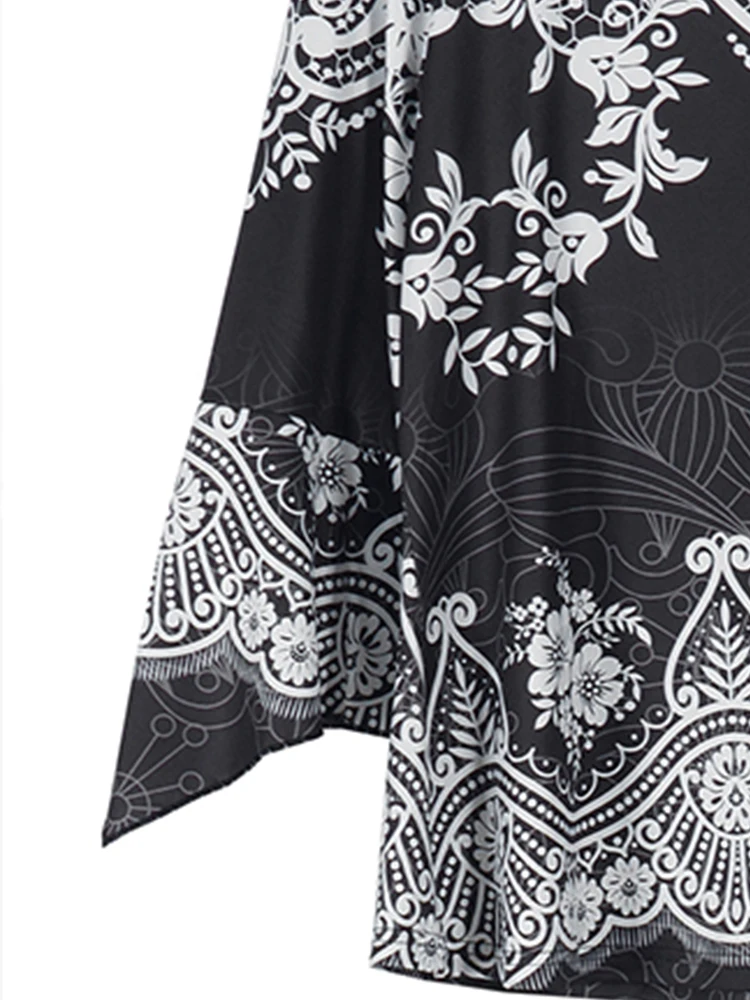 Plus Size Women's Floral Quarter-Sleeve T-Shirt – Casual Irregular Cuff Top - Image 4