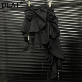 Women's Irregular Elastic Waist A-Line Skirt – Solid Color High Street Style