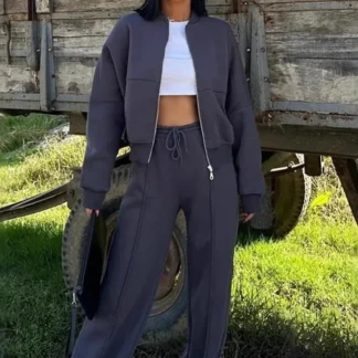 Women's Zip Bomber Jacket & Loose Pants Sweatsuit – Vintage Sportswear Set