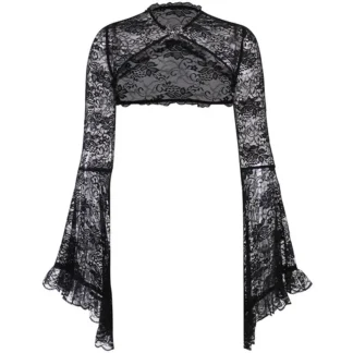 Women's Sheer Lace Bell-Sleeve Shrug – Gothic Crochet Bolero Cover-Up