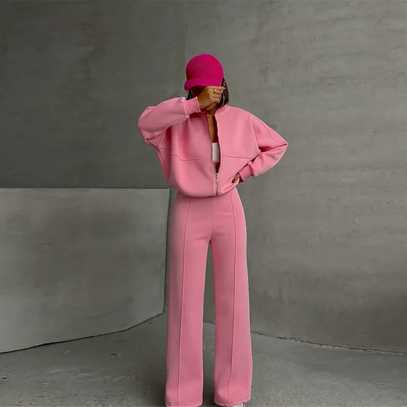 Women's Retro Zip Jacket & High-Waist Pants Set – Casual Two-Piece Tracksuit - Image 15