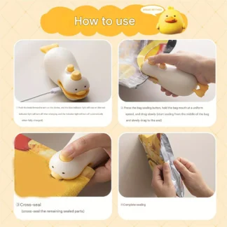 Cute Duck Mini Bag Sealer – 2-in-1 USB Rechargeable Food Freshness Sealer