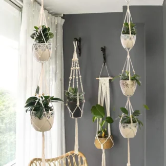 Handmade Macramé Plant Hanger – Wall Décor Hanging Planter for Indoor Plants
