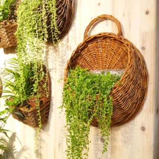 Handwoven Wicker Rattan Wall Planter – Hanging Basket for Indoor Plants & Vines