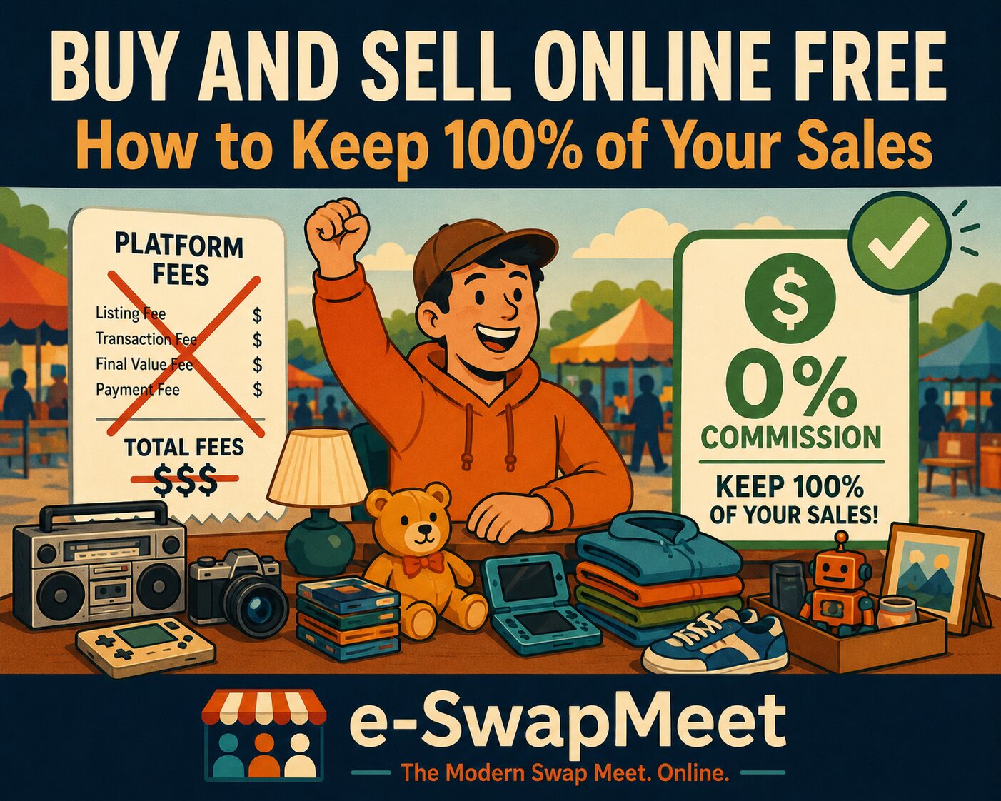 Buy and sell online free and keep 100% of your sales on e-SwapMeet