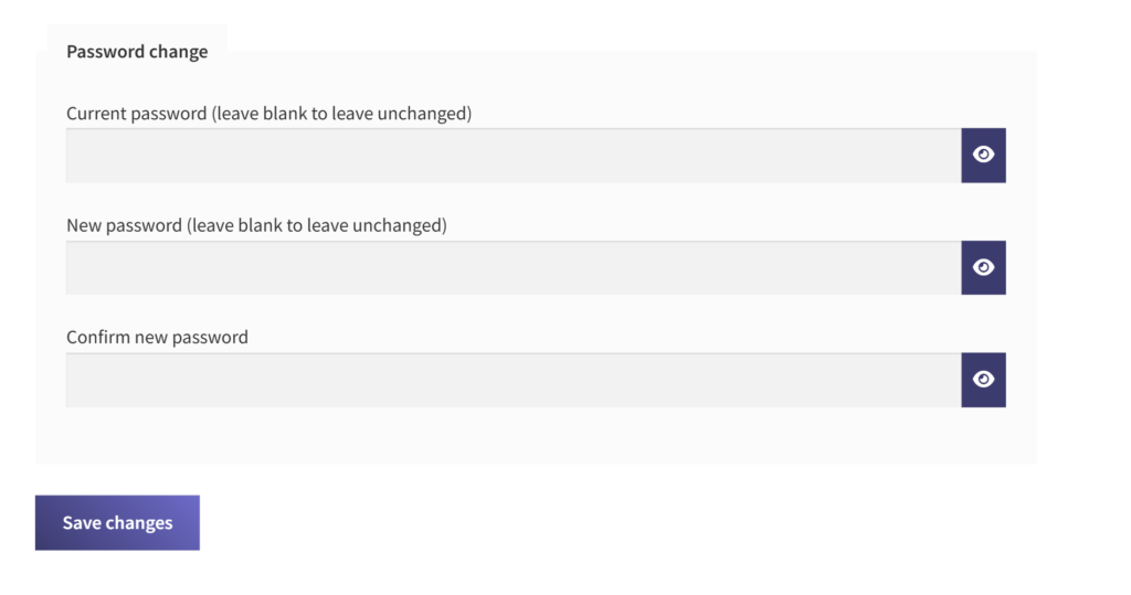 Password change section of the e-SwapMeet My Account details page