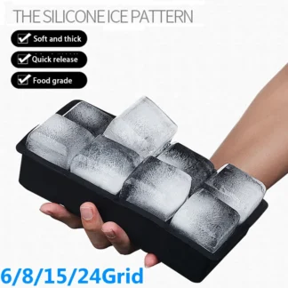 Large Silicone Ice Cube Tray, Jumbo Square Ice Mold (6, 8, 15, 24 or 37 Cavities)